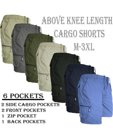 mens-cargo-combat-multi-pocket-elasticated-waist-size-plain-lightweight-shorts