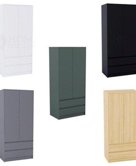 wooden-wardrobe-2-doors-2-drawers-storage-hanging-rails-bedroom-furniture