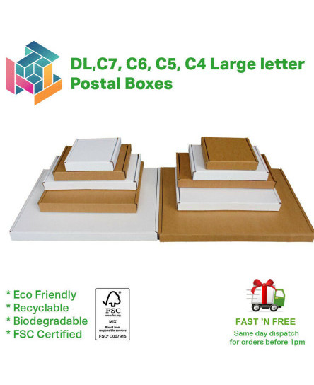 Royal Mail PIP Large Letter Boxes C4 C5 C6 C7 DL Postal Box FSC Certified
