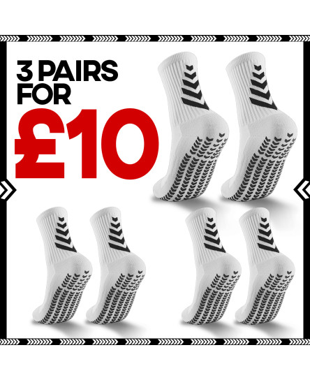 PLYA | 3 x Pairs Of White Adults Football Grip Socks - Anti Slip ( UK 6-10 )