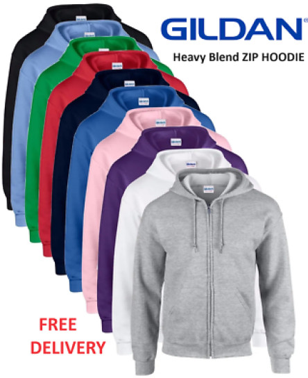 Gildan Zip Up Hoodie Heavy Blend Mens Plain Hooded Sweatshirt Hoody Jacket Men